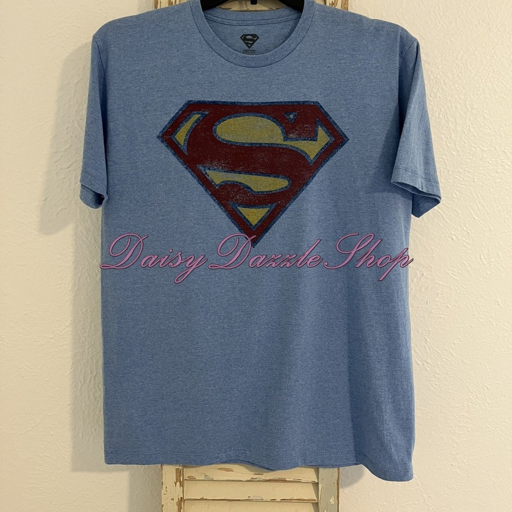 Superman DC Comics T- Shirt‎ Men's Blue Graphic Print Logo Size Large